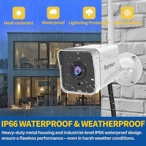 Septekon 2K Security Camera Outdoor，WiFi Cameras for Home Security Outside with Motion Detection Tracking, Night Vision, Two-Way Audio, IP66 Weatherproof, 2.4GHz Wi-Fi, Compatible with Alexa in Saudi Arabia