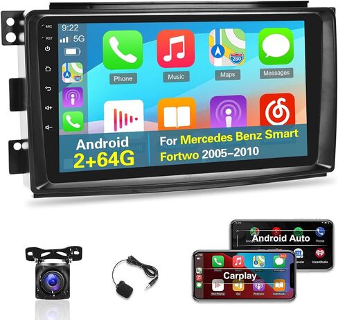 [2+64G] راديو سيارة لسيارة Mercedes Benz Smart Fortwo 2005-2010 - Carplay لاسلكي وAndroid Auto - شاشة لمس 9 بوصة Android 13 ستيريو سيارة مع WiFi/GPS/واجهة مستخدم متعددة + كاميرا احتياطية AHD in Saudi Arabia