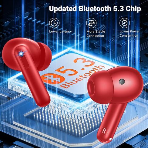سماعات أذن لاسلكية، سماعات بلوتوث 5.3 هاي فاي ستيريو و4 ميكروفونات ENC، وسادات أذن وقت تشغيل 42 ساعة مع شاشة LED لعلبة الشحن، سماعات بلوتوث IPX7 مقاومة للماء لأجهزة iOS Android Earpods الرياضية للتمرين in Kuwait