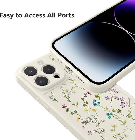 RALEAVO Floral Case for iPhone 13 Pro, Flower Branch Pattern Design Cute Cover Case for Girls Women Slim Thin Soft Silicone Shockproof Anti-Slip Phone Case for iPhone 13 Pro (6.1"),Beige in Saudi Arabia