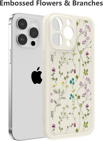 RALEAVO Floral Case for iPhone 13 Pro, Flower Branch Pattern Design Cute Cover Case for Girls Women Slim Thin Soft Silicone Shockproof Anti-Slip Phone Case for iPhone 13 Pro (6.1"),Beige in Saudi Arabia