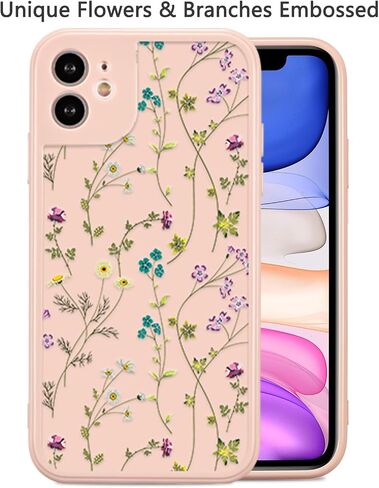 RALEAVO Floral Case for iPhone 13 Pro, Flower Branch Pattern Design Cute Cover Case for Girls Women Slim Thin Soft Silicone Shockproof Anti-Slip Phone Case for iPhone 13 Pro (6.1"),Beige in Saudi Arabia