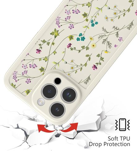 RALEAVO Floral Case for iPhone 13 Pro, Flower Branch Pattern Design Cute Cover Case for Girls Women Slim Thin Soft Silicone Shockproof Anti-Slip Phone Case for iPhone 13 Pro (6.1"),Beige in Saudi Arabia