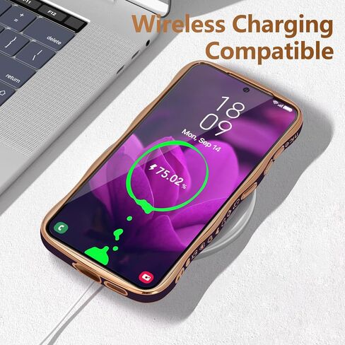 LCHULLE for Samsung Galaxy S24 Ultra Case for Women Girls, Cute Wave Frame Curly Shape with Love Heart Raised Camera Protection Luxury Plating Shockproof Phone Case for Galaxy S24 Ultra 5G,Dark Purple in Kuwait