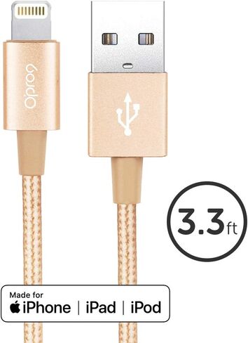 Opro9 Nylon Braided USB Cable with Lightning Connector -Apple MFi Certified- for iPhone 12Pro Max/11Pro Max/Xs Max/XR/8/8Plus/7/7Plus/6S/6S Plus/SE/iPad and More(3.3 Feet/1 Metre) (Gold) in Kuwait