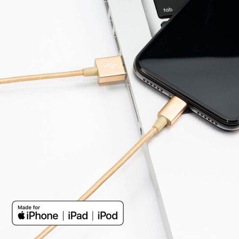 Opro9 Nylon Braided USB Cable with Lightning Connector -Apple MFi Certified- for iPhone 12Pro Max/11Pro Max/Xs Max/XR/8/8Plus/7/7Plus/6S/6S Plus/SE/iPad and More(3.3 Feet/1 Metre) (Gold) in Kuwait