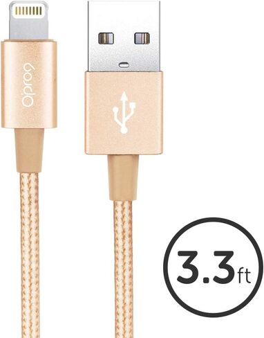 Opro9 Nylon Braided USB Cable with Lightning Connector -Apple MFi Certified- for iPhone 12Pro Max/11Pro Max/Xs Max/XR/8/8Plus/7/7Plus/6S/6S Plus/SE/iPad and More(3.3 Feet/1 Metre) (Gold) in Kuwait