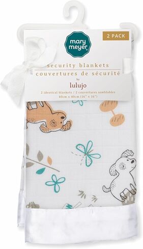 Lulujo Security Lovey Blankets | Unisex Softest Breathable Cotton Muslin Security Blanket Set with Silky Satin Trim | Neutral Comforting Blanket for Girls & Boys | 16in x 16 in | Sparky Puppy in Saudi Arabia
