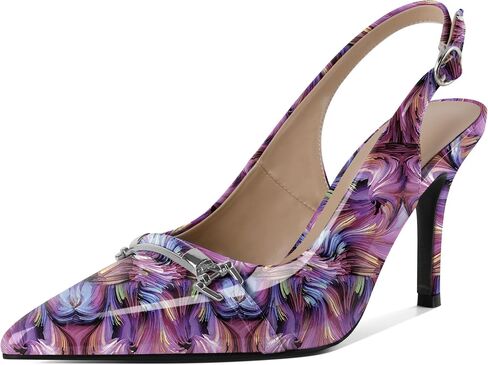 Soireelady Women Slingback High Heels Pointed Toe Stiletto Heels Pumps with Metal Buckle Strap Dress Shoes Patent Leather 3.5 Inches in Saudi Arabia