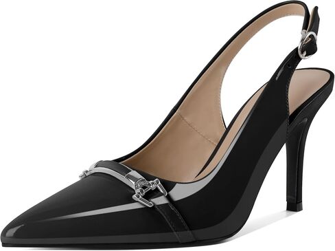 Soireelady Women Slingback High Heels Pointed Toe Stiletto Heels Pumps with Metal Buckle Strap Dress Shoes Patent Leather 3.5 Inches in Saudi Arabia
