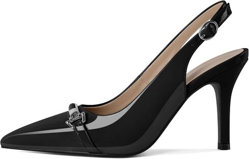 Soireelady Women Slingback High Heels Pointed Toe Stiletto Heels Pumps with Metal Buckle Strap Dress Shoes Patent Leather 3.5 Inches in Saudi Arabia