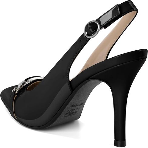 Soireelady Women Slingback High Heels Pointed Toe Stiletto Heels Pumps with Metal Buckle Strap Dress Shoes Patent Leather 3.5 Inches in Saudi Arabia