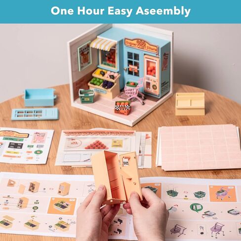 ROBOTIME DIY Miniature House Kit Mini Dollhouse Building Toy Set البلاستيك غرفة صغيرة صنع عدة مع الملحقات نموذج غرفة الحرفية هواية الهدايا اللائقة (غرفة نوم حلم الحلو) in Kuwait