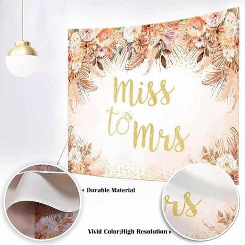 Mocsicka Fall Bridal Shower Backdrop Autumn Leaves Boho Wedding Miss to Mrs Party Decoration Pampas Grass Rust Terracotta Flower Bachelorette Party Banner Photo Props (Terracotta, 7x5ft(82''x60'')) in Saudi Arabia