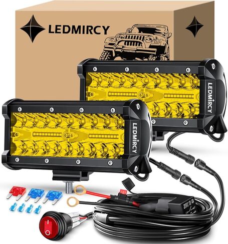 طقم شريط إضاءة LED مقاس 7 بوصات مع سرج سلكي للتبديل الدائري 2 من الرصاص الأبيض LED أضواء جراب ثلاثي الصفوف بقعة الفيضانات كومبو شعاع مقاوم للماء على الطرق الوعرة أضواء الطريق لشاحنة جيب ATV SUV UTV قارب in Kuwait