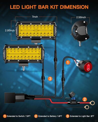 طقم شريط إضاءة LED مقاس 7 بوصات مع سرج سلكي للتبديل الدائري 2 من الرصاص الأبيض LED أضواء جراب ثلاثي الصفوف بقعة الفيضانات كومبو شعاع مقاوم للماء على الطرق الوعرة أضواء الطريق لشاحنة جيب ATV SUV UTV قارب in Kuwait