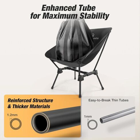 Ultralight Camping Chair Backpacking, Compact Folding Camp Chair w/Side Pocket, Portable Camping Chair w/Storage Bag for Hiking, Travel, Beach, Fishing, Support 400lbs, 2Pack in Kuwait