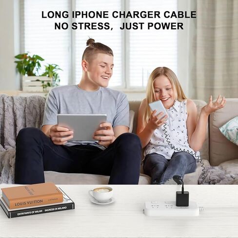 Coiled iPhone 16 Charger Cord,[MFi Certified] 3 in 1 Retractable Portable iPhone Fast Charger Cable Compatible with Lightning/USB Type C/Micro USB for iPhone 16 15 14 13 12 11 XS XR X 8 7 6 5 iPad in Kuwait