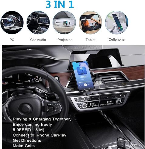 Coiled iPhone 16 Charger Cord,[MFi Certified] 3 in 1 Retractable Portable iPhone Fast Charger Cable Compatible with Lightning/USB Type C/Micro USB for iPhone 16 15 14 13 12 11 XS XR X 8 7 6 5 iPad in Kuwait