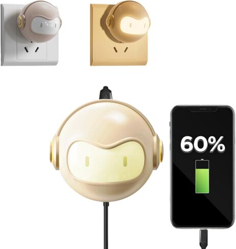 لطيف 30 واط USB C LED ضوء الليل شاحن الجدار Space Bot GaN Fast PD Charger Block - محول طاقة ضوء ليلي رائع قابل للتعتيم لهاتف iPhone 16، 15 Pro Max، Galaxy S24، iPad، MacBook Air (وردي) in Kuwait