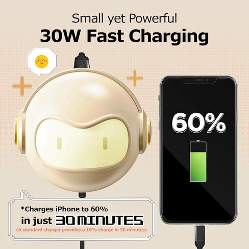 لطيف 30 واط USB C LED ضوء الليل شاحن الجدار Space Bot GaN Fast PD Charger Block - محول طاقة ضوء ليلي رائع قابل للتعتيم لهاتف iPhone 16، 15 Pro Max، Galaxy S24، iPad، MacBook Air (وردي) in Kuwait