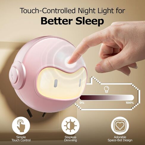لطيف 30 واط USB C LED ضوء الليل شاحن الجدار Space Bot GaN Fast PD Charger Block - محول طاقة ضوء ليلي رائع قابل للتعتيم لهاتف iPhone 16، 15 Pro Max، Galaxy S24، iPad، MacBook Air (وردي) in Kuwait
