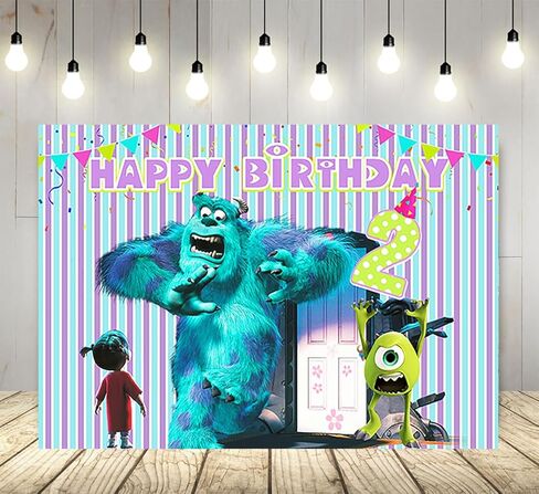 خلفية Blue Monster Inc، مقاس 5 × 3 أقدام، من البوليستر، لحفلة عيد الميلاد الثاني، موضوع Boo، لافتة استحمام الطفل، تزيين طاولة الكيك in Kuwait