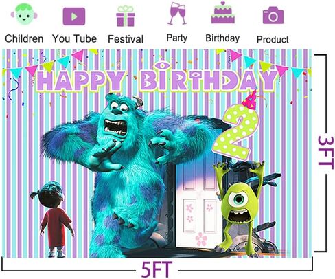خلفية Blue Monster Inc، مقاس 5 × 3 أقدام، من البوليستر، لحفلة عيد الميلاد الثاني، موضوع Boo، لافتة استحمام الطفل، تزيين طاولة الكيك in Kuwait