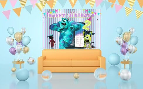 خلفية Blue Monster Inc، مقاس 5 × 3 أقدام، من البوليستر، لحفلة عيد الميلاد الثاني، موضوع Boo، لافتة استحمام الطفل، تزيين طاولة الكيك in Kuwait