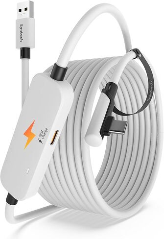Syntech VR Charging Link Cable 16FT Compatible with Meta Quest 3/Oculus Quest 2 Accessories, USB 3.0 Link Cable with Extra Charging Port, for PC/SteamVR and Extended Gameplay in Saudi Arabia