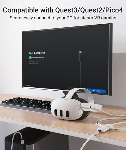 Syntech VR Charging Link Cable 16FT Compatible with Meta Quest 3/Oculus Quest 2 Accessories, USB 3.0 Link Cable with Extra Charging Port, for PC/SteamVR and Extended Gameplay in Saudi Arabia