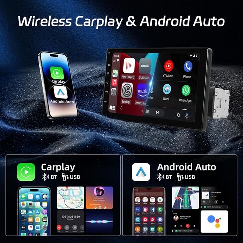 9 inch Single Din Touchscreen Car Stereo with Wireless Carplay and Android Auto, NHOPEEW Detachable IPS Touch Screen Car Radio - Mirror Link, Bluetooth, FM, USB/TF/AUX, SWC + AHD Rearview Camera in Saudi Arabia