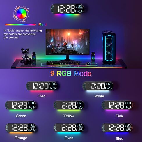 hansang Large Digital Wall Clock with Remote Control 13.7’’, Auto Brightness, 9 RGB Ambient Light, Dual Alarm Clock&Timer, 12/24H Mode, Temperature for Bedroom, Wall Decor Gift for Elder, Black in Saudi Arabia