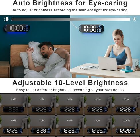 hansang Large Digital Wall Clock with Remote Control 13.7’’, Auto Brightness, 9 RGB Ambient Light, Dual Alarm Clock&Timer, 12/24H Mode, Temperature for Bedroom, Wall Decor Gift for Elder, Black in Saudi Arabia