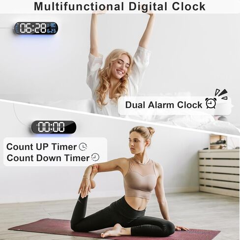 hansang Large Digital Wall Clock with Remote Control 13.7’’, Auto Brightness, 9 RGB Ambient Light, Dual Alarm Clock&Timer, 12/24H Mode, Temperature for Bedroom, Wall Decor Gift for Elder, Black in Saudi Arabia