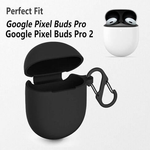 حافظة سيليكون Geiomoo متوافقة مع Google Pixel Buds Pro وGoogle Pixel Buds Pro 2، غطاء واقٍ مزود بحلقة تسلق (أسود) in Saudi Arabia