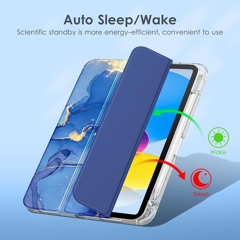 DTTO for iPad 10th Generation Case 10.9 Inch 2022, Clear Hard Back iPad 10 Case with Soft TPU Frame, Slim Trifold Stand Support Pencil Holder, Auto Wake/Sleep for iPad 10th Gen, Ocean Marble in Saudi Arabia