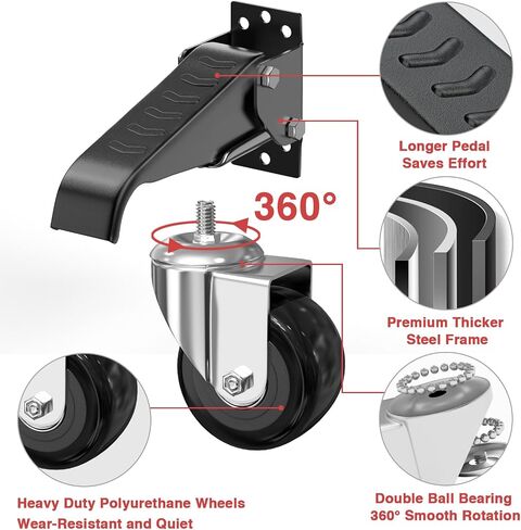 Workbench Stepdown Caster, 600 Lbs Casters Wheels Set of 4 Durable Heavy Duty Steel, 2.5" All Steel Construction Urethane Wheel with Screws & Screwdriver in Saudi Arabia