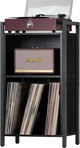 YAHARBO Record Player Stand, 3-Shelf Brown Vinyl Record Holder with Storage, Record Stand, Vintage Turntable Stand Holds Up to 100 Albums, Record Table with Handle for Living Room, Bedroom, Office in Saudi Arabia