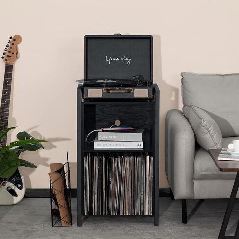 YAHARBO Record Player Stand, 3-Shelf Brown Vinyl Record Holder with Storage, Record Stand, Vintage Turntable Stand Holds Up to 100 Albums, Record Table with Handle for Living Room, Bedroom, Office in Saudi Arabia