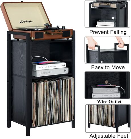 YAHARBO Record Player Stand, 3-Shelf Brown Vinyl Record Holder with Storage, Record Stand, Vintage Turntable Stand Holds Up to 100 Albums, Record Table with Handle for Living Room, Bedroom, Office in Saudi Arabia