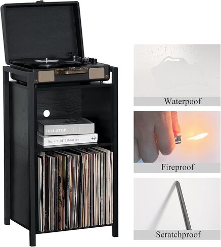 YAHARBO Record Player Stand, 3-Shelf Brown Vinyl Record Holder with Storage, Record Stand, Vintage Turntable Stand Holds Up to 100 Albums, Record Table with Handle for Living Room, Bedroom, Office in Saudi Arabia