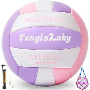 TengisLuky Volleyball Soft Beach Girls Volleyball Kit - Official Size 5 Volleyball - Vibrant Pink Color for Outdoor/Indoor Play - Includes Pump and Needles - Perfect for Backyard Practice