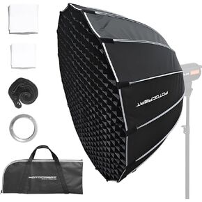 23.6inch/60cm Parabolic Softbox Bowens Mount with Honeycomb Grid,Diffusers,Bullion Tablet,Quick Set-up Release Foldable Softbox for Strobe Flash Studio Photography and Other Bowens Mount Lights