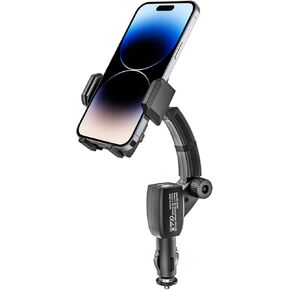 Cigarette Lighter Car Phone Holder Charger, Dual USB Fast Charging Cell Phone Mount for Car Charger with Adjustable Arm & 360° Rotating Car Mount for iPhone 15 14 13 12 11 Android and All Smartphones