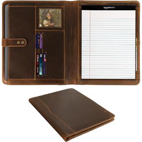 Leather Portfolio Padfolio Folder Binder Organizer Folio Business Zippered Portfolio for Men Women Professional Legal Notepad Notebook IPad Tablet Case - ELIZO