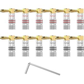 Preffair 12 PCS/6 Pairs 4mm Right Angled/90 Degree Speaker Banana Plugs Dual Screw Locking Speaker Connectors Gold Plated Audio Jack Connectors for Speaker Wire Cable Terminals