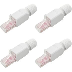 4PCS CAT6A Network Cable Connector Termination Plug Gold-Plated Modular Plug Tool-Less CAT6A Connector for Network Cable White