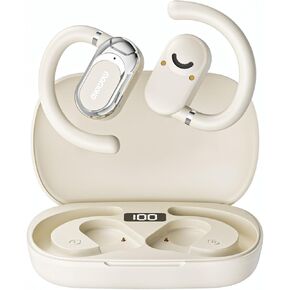 Open Ear Headphones, Open Ear Earbuds with Earhooks, Lightweight Air Conduction Earphones, Touch Control,Up to 52 Hours Power with Case, Sweat Resistant for Yoga,Workouts, Running