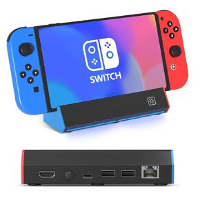 Switch Dock with LAN Port Compatible for Switch/Switch OLED Replacement；Compatible for Official Switch Dock （Not Include HDMI Cable and AC Adapter）